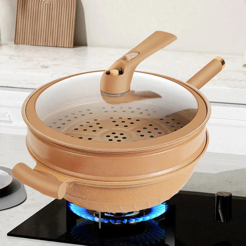 QuickCook Wok Pan - Clay Pot Micro Pressure Multi-Function Frying Pan with Non-Stick Coating