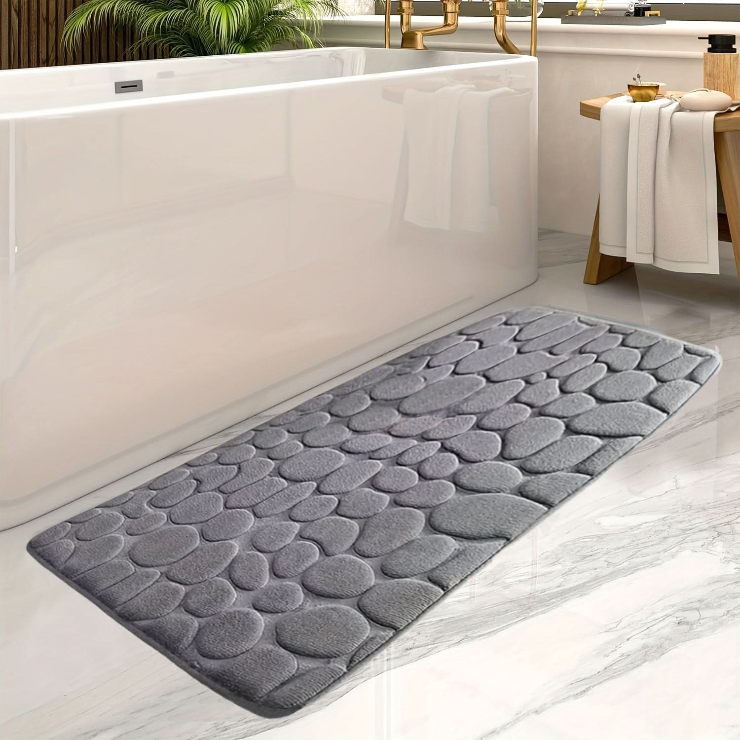 Bathroom Mat | Extra-Large 19.7x47.2 in | Absorbent Fabric & Machine Washable | Non-Slip Backing