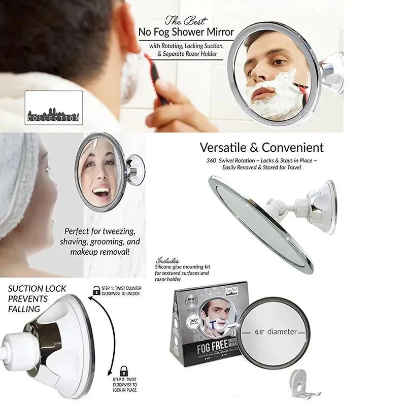 Bathroom Mirror | Fog-Free 360° Rotating | Glass Face & Strong Suction Cup | 6.8 in Diameter - Image 3