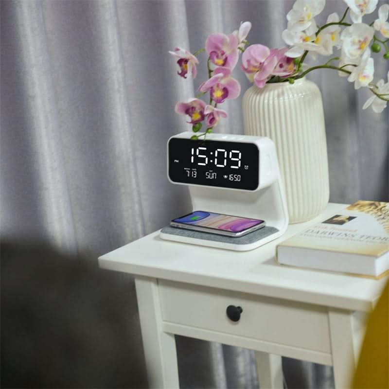 Bedside Lamp | 3-in-1 Wireless Charger & Alarm Clock | Touch Dimmer LED Light | Space-Saving - Image 5