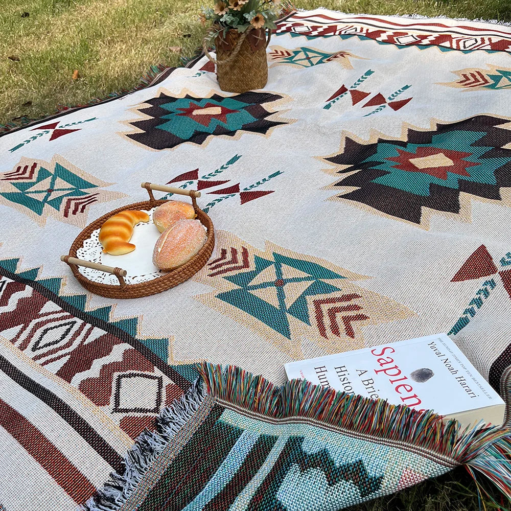 Boho Aztec Blanket | Southwestern Pattern with Fringes | Cotton Blend | Versatile Sofa & Bed Throw - Image 6
