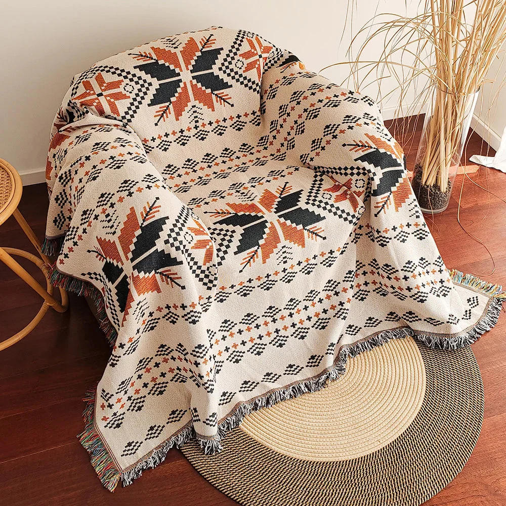 Boho Aztec Blanket | Southwestern Pattern with Fringes | Cotton Blend | Versatile Sofa & Bed Throw - Image 8