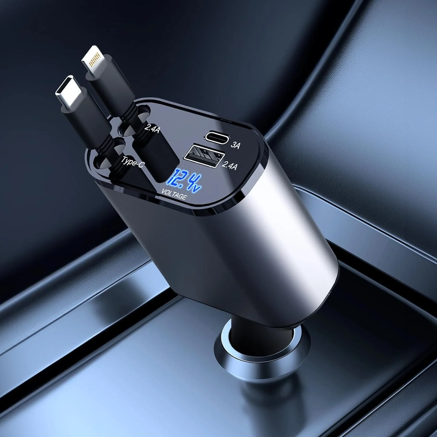 Car Charger | 4-in-1 Retractable Cables | High-Power Output & Overheat Protection - Image 2