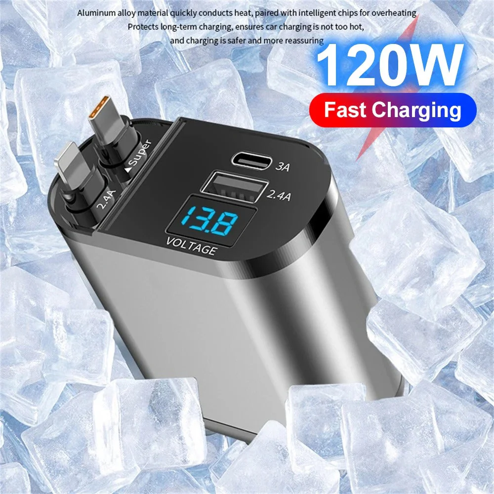 Car Charger | 4-in-1 Retractable Cables | High-Power Output & Overheat Protection - Image 3