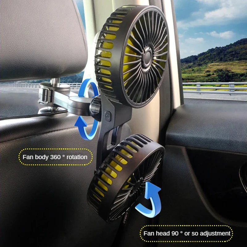 Car Cooling Fan for Backseat | Dual Fans, USB Powered | 3 Speeds | For Kids & Pets