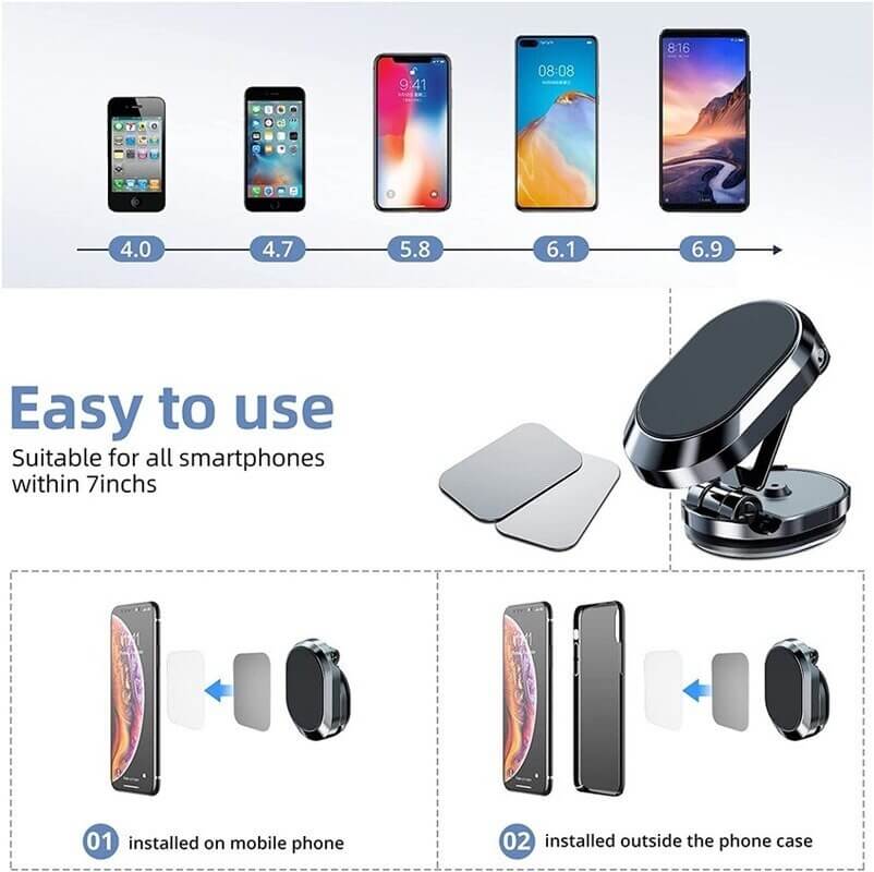 Car Phone Holder | Foldable Magnetic, Fully Rotatable | Aluminum Construction | 2-Pack (1+1 Free) - Image 7