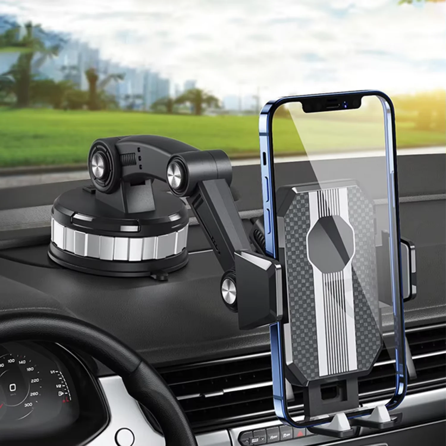 Car Phone Holder | Strong Suction Cup & One-Hand Operation | Fits 2.3–3.5 in Phones | Hands-Free Driving