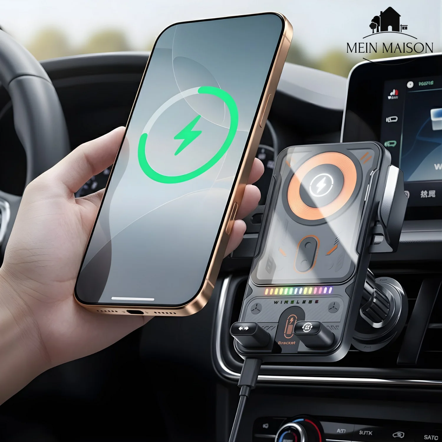 Car Phone Mount | 2-in-1 Rotating Wireless Charger | 15W Fast Charge