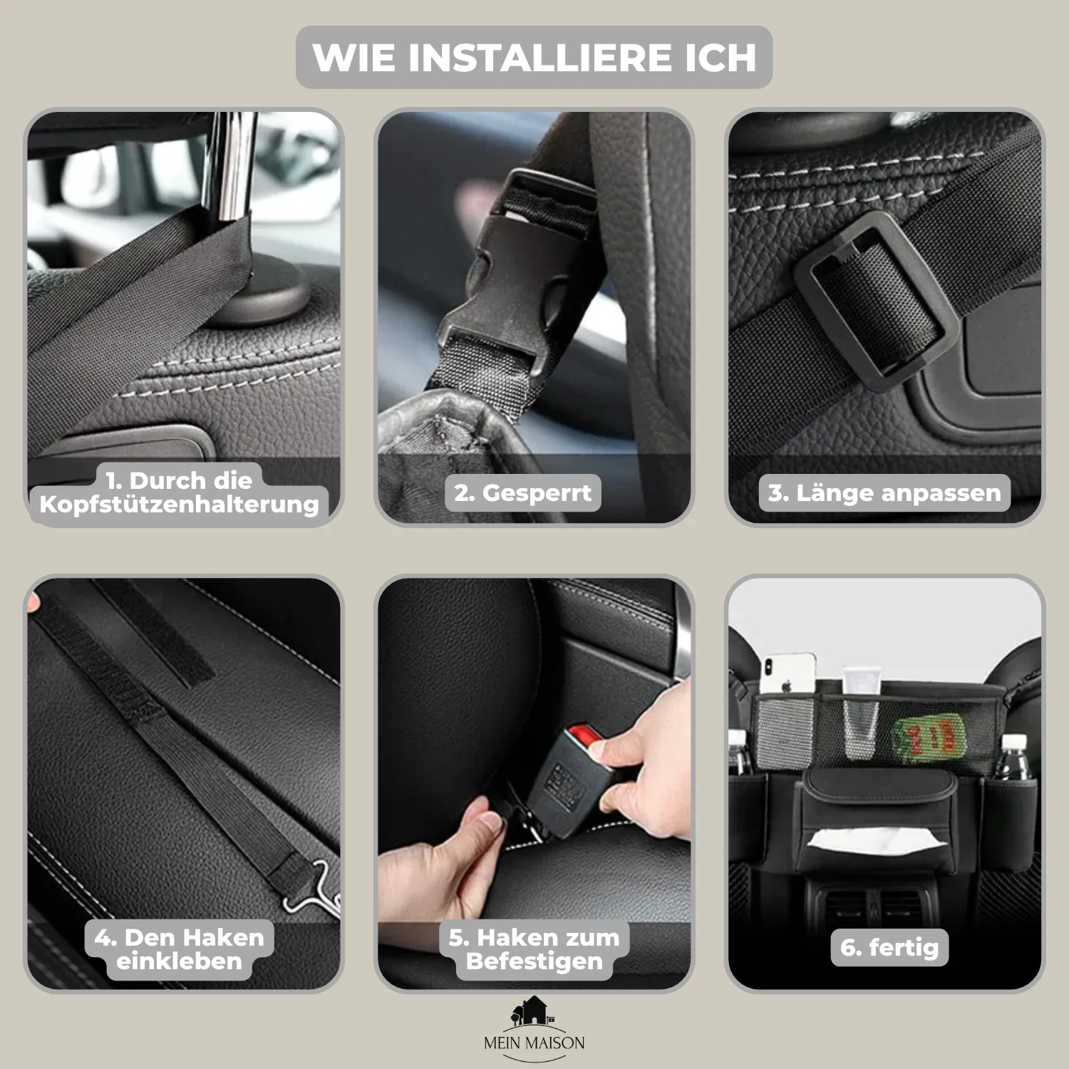 Car Seat Organizer | Multi-Compartment Storage & Phone/Bottle Pockets | Tool-Free Strap Installation - Image 3