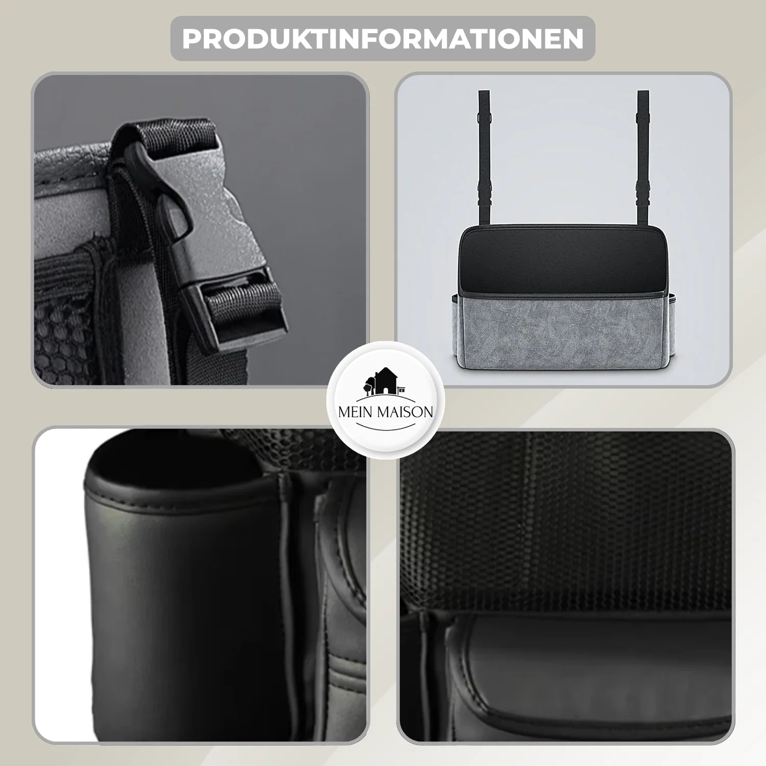 Car Seat Organizer | Multi-Compartment Storage & Phone/Bottle Pockets | Tool-Free Strap Installation - Image 4