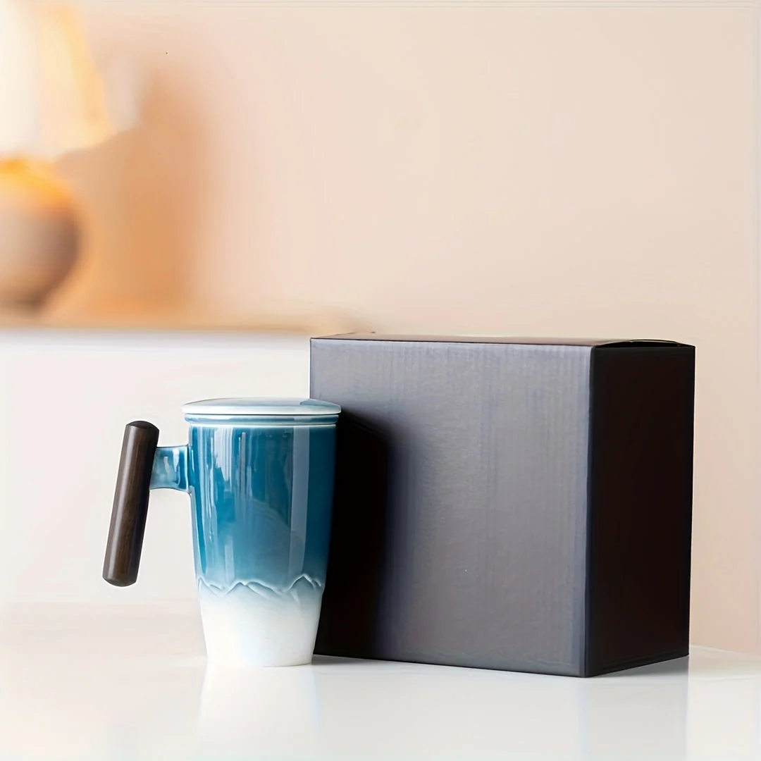 Ceramic Tea Mug | Handmade Retro | Integrated Tea Strainer & Wooden Handle | Comfortable Grip - Image 13