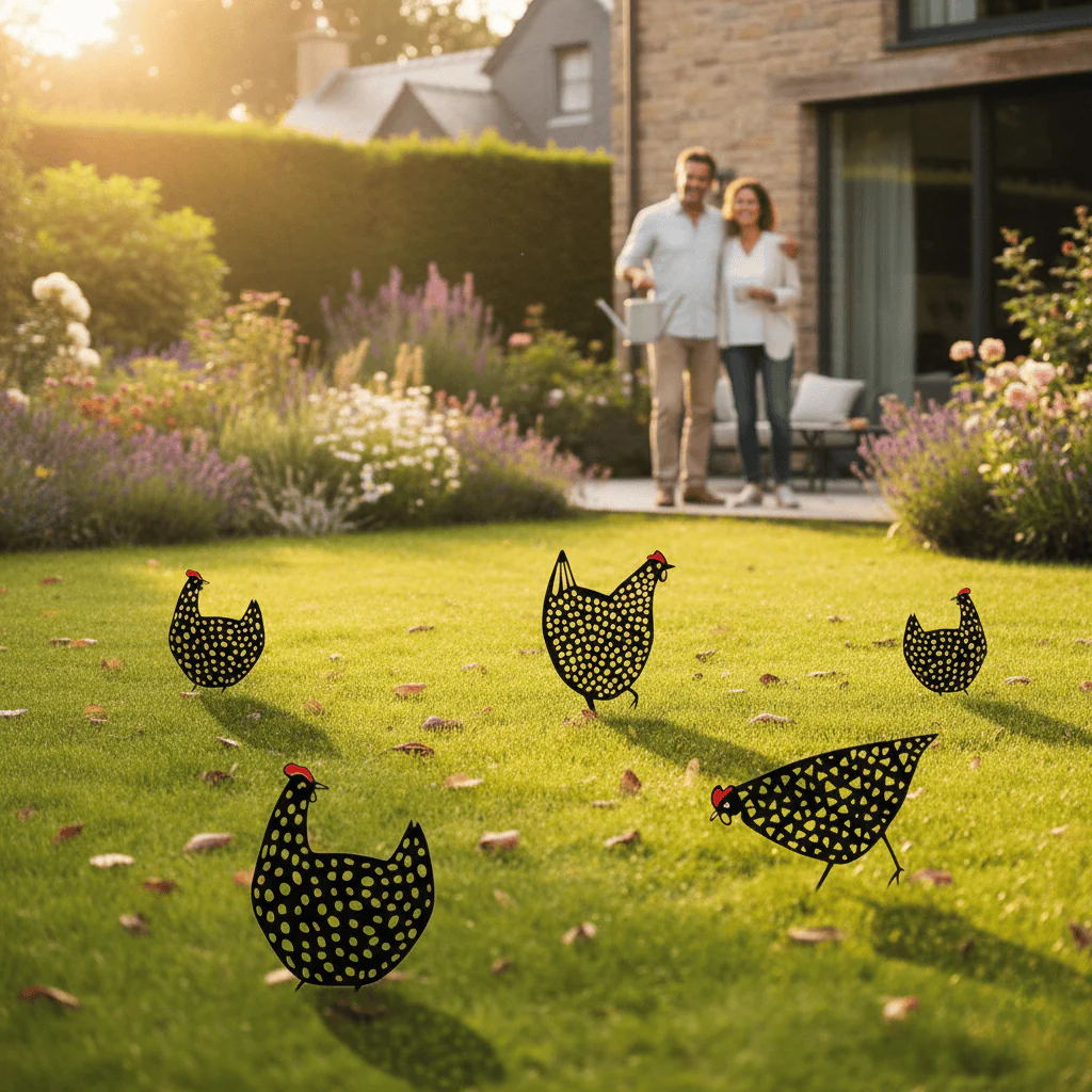 Chicken Garden Sculpture Set | Vintage Hand-Painted Design | Acrylic, Set of 5 - Image 3