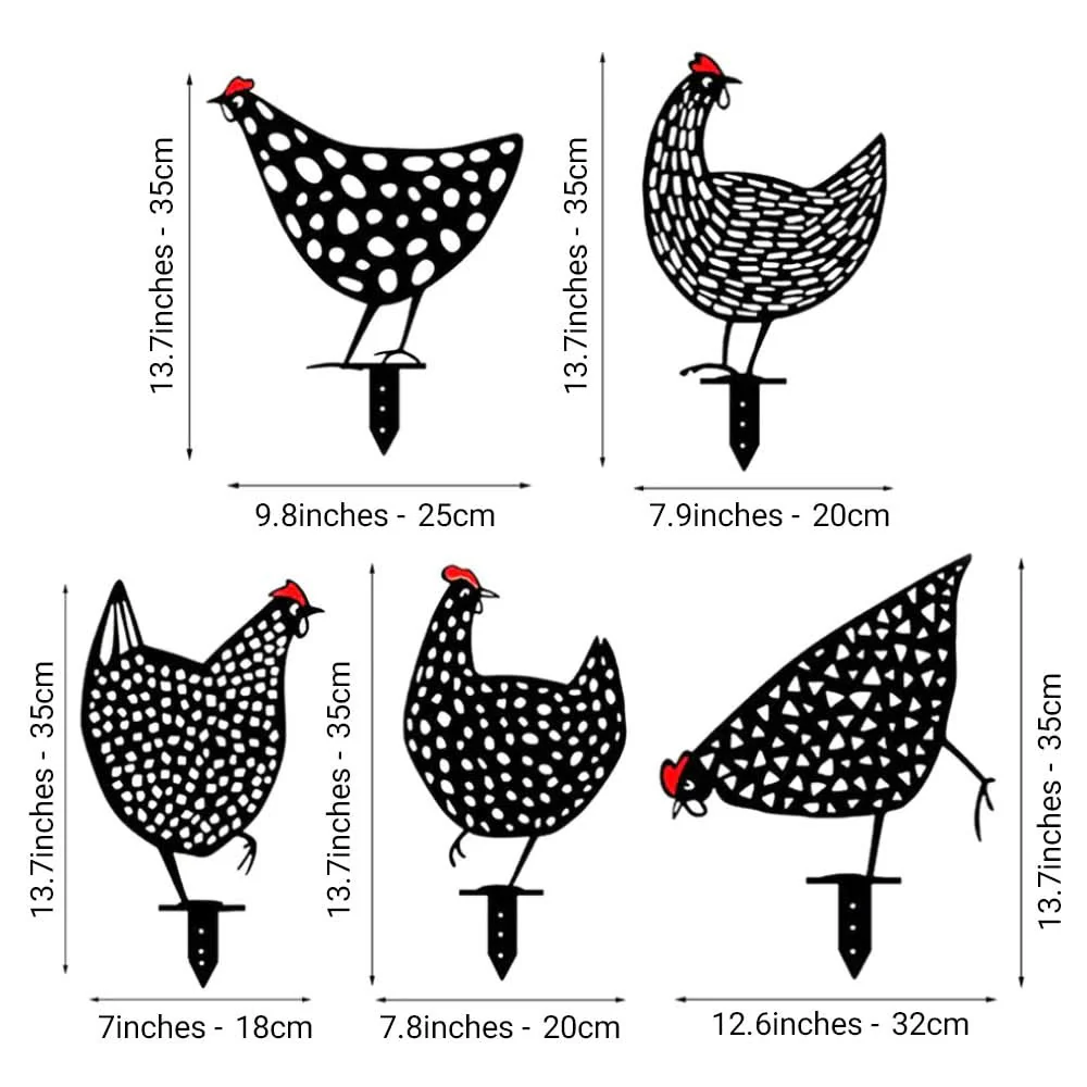 Chicken Garden Sculpture Set | Vintage Hand-Painted Design | Acrylic, Set of 5 - Image 4