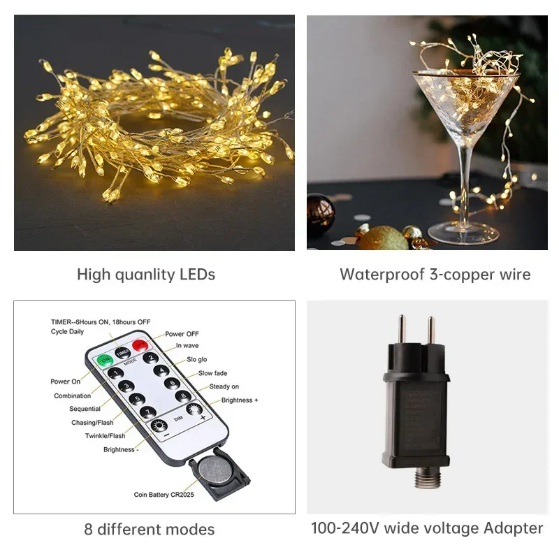 Cluster LED String Lights | Flexible Silver Wire | Warm & Cool White Options | Indoor & Outdoor Use - Image 2