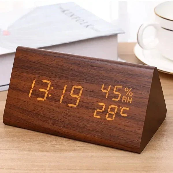 Digital Alarm Clock | Adjustable LED Display | Wood Finish & Temperature Display | 3 Alarms - Image 2