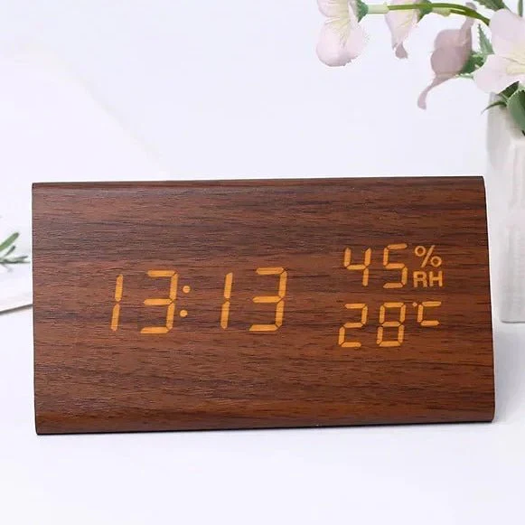 Digital Alarm Clock | Adjustable LED Display | Wood Finish & Temperature Display | 3 Alarms - Image 4