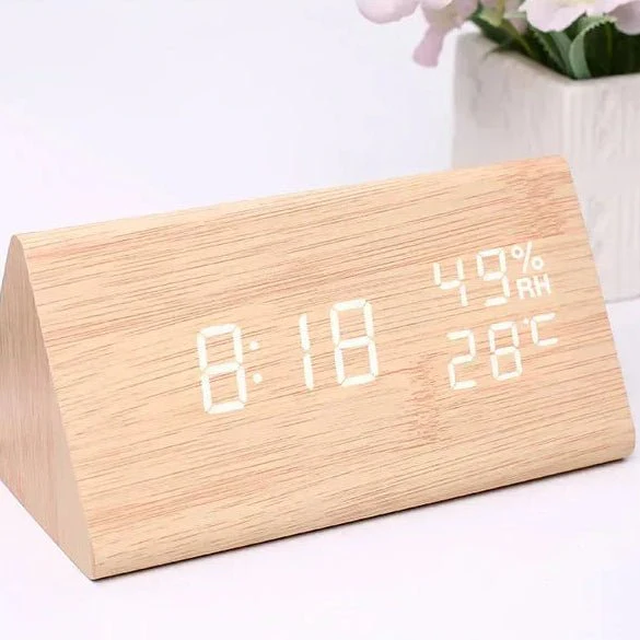 Digital Alarm Clock | Adjustable LED Display | Wood Finish & Temperature Display | 3 Alarms - Image 5