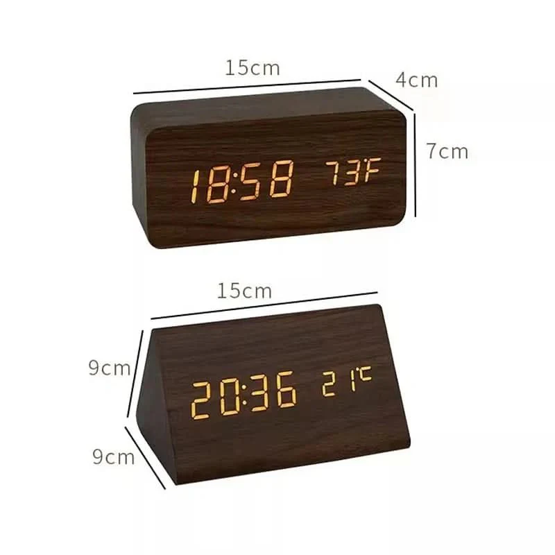 Digital Alarm Clock | Adjustable LED Display | Wood Finish & Temperature Display | 3 Alarms - Image 6