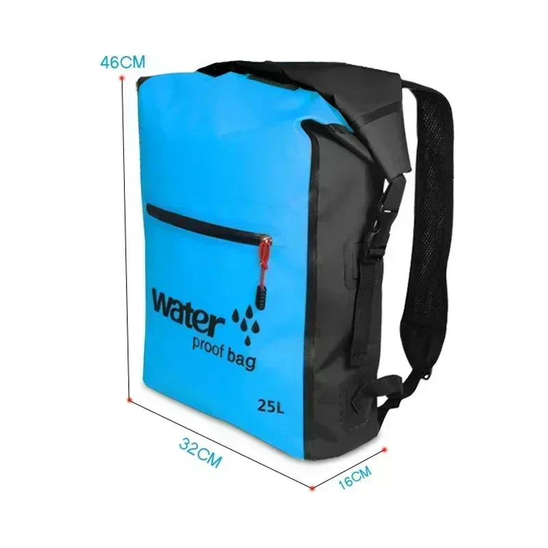 Dry Bag Backpack 25L | Waterproof & Buoyant Roll-Top | Padded Breathable Straps & Zipper Pocket - Image 3