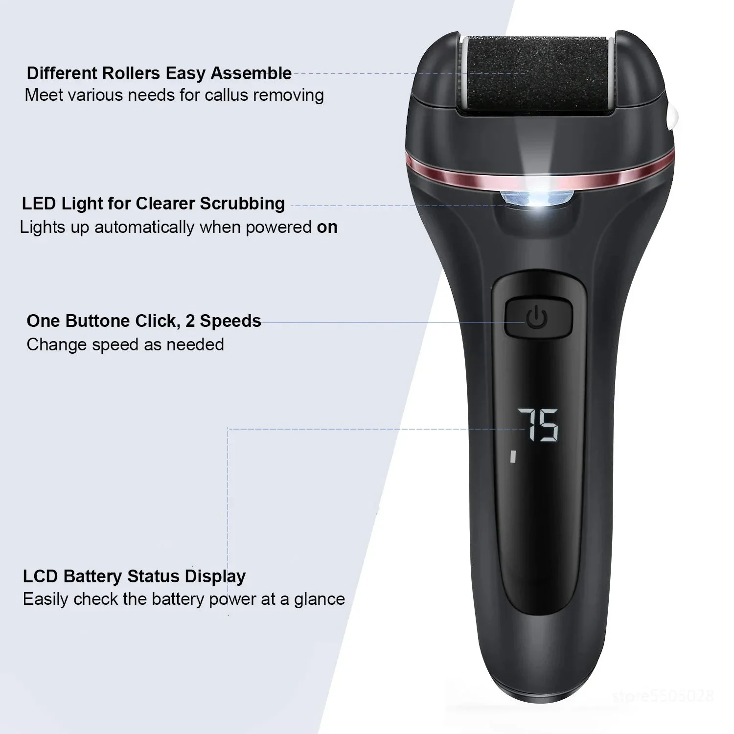 Elektrischer Hornhautentferner für Füße | 3 Schleifköpfe & LED-Licht | USB Wiederaufladbar | Für Glatte Füße - Image 2