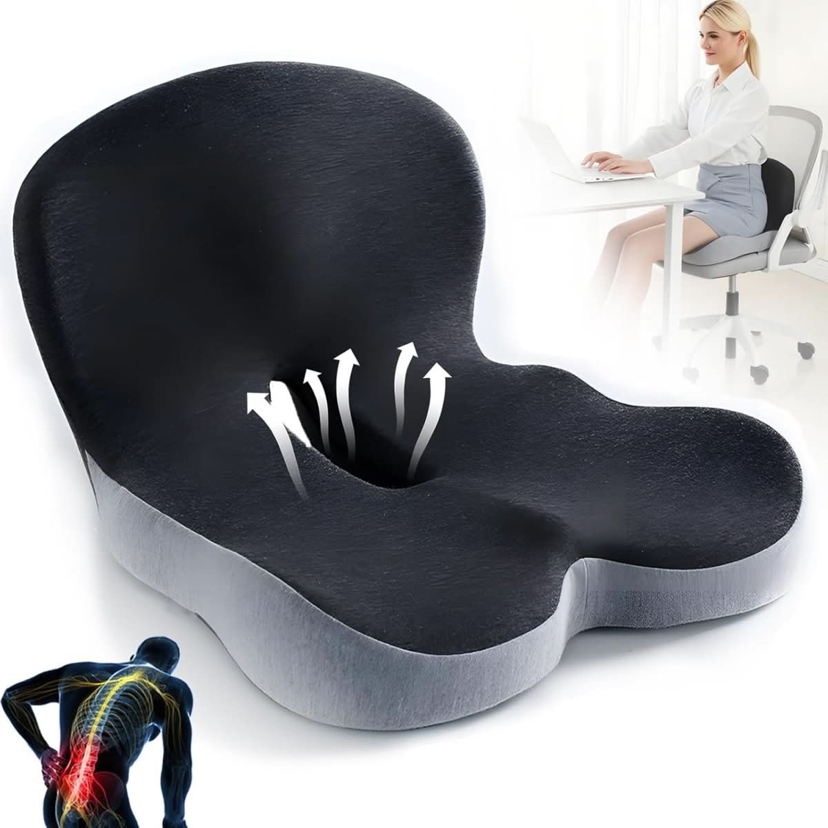 Ergonomic Seat Cushion | Contoured Memory Foam | Machine-Washable Cover & Non-Slip Base - Image 2