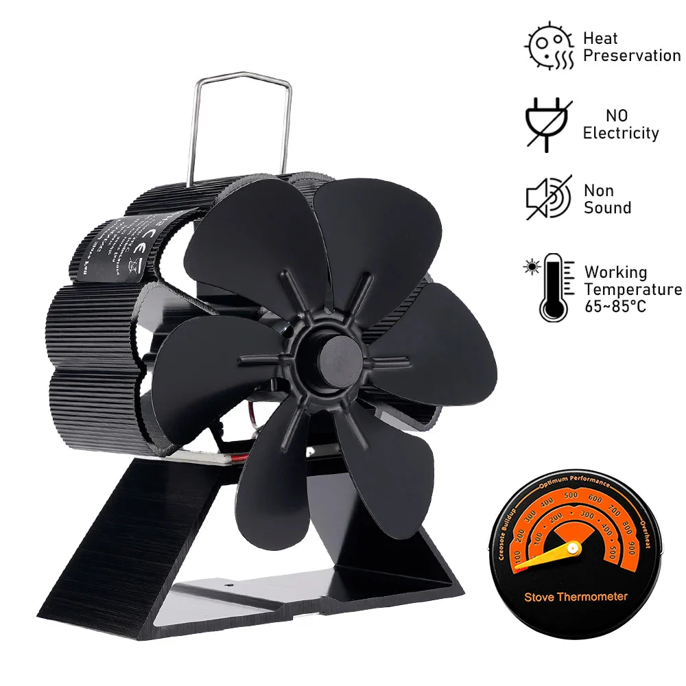 Fireplace Fan | Thermoelectric Auto-Start | Anodized Aluminum Quiet | Energy Efficient