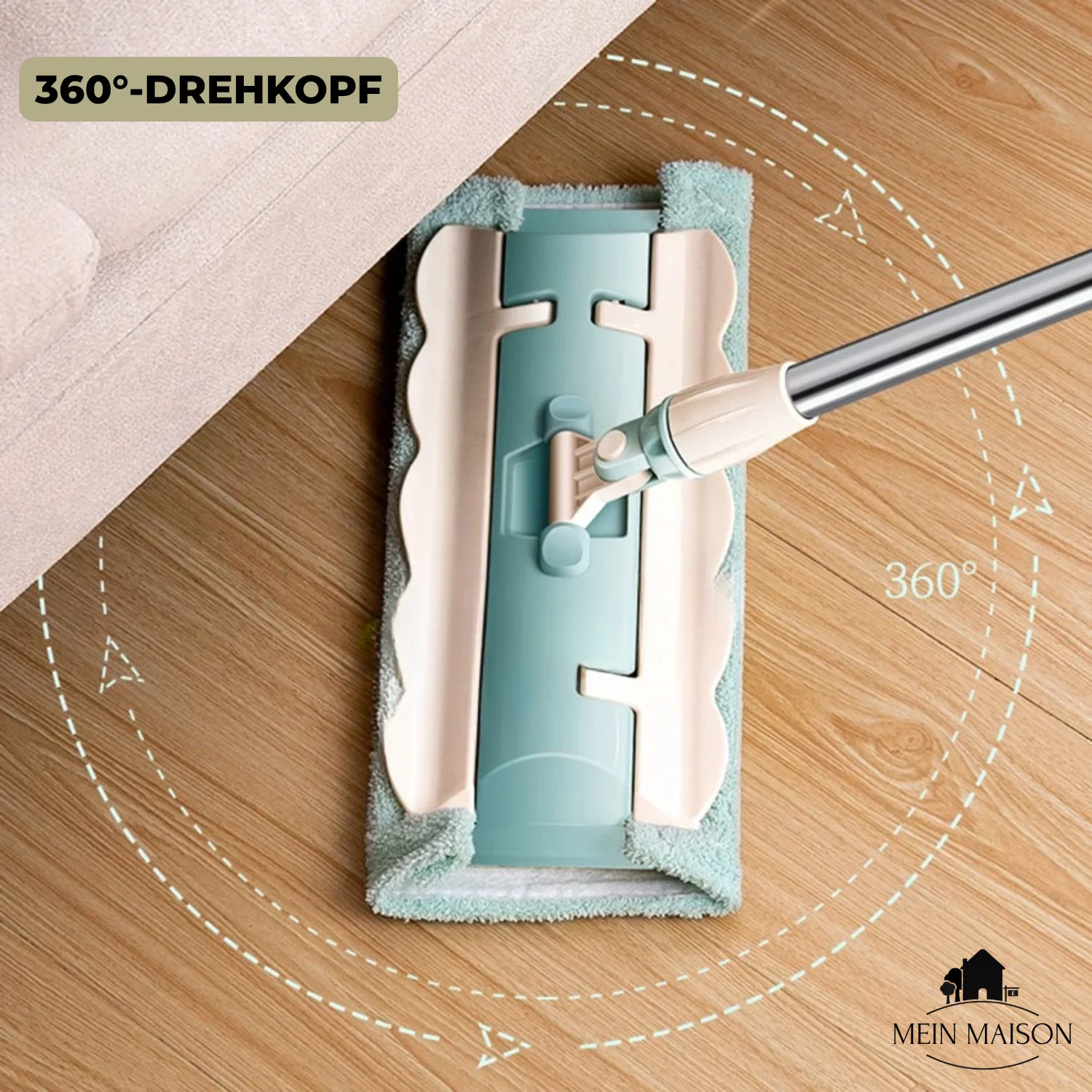 Flat Mop | 360° Swivel Head | Reusable Microfiber Pad | Telescopic Stainless Steel Handle - Image 4