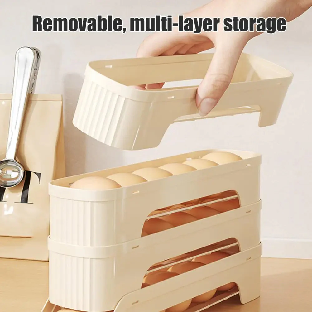 Fridge Egg Organizer | Self-Rolling Multi-Tier | Non-Slip Feet & Tool-Free Assembly | Space-Saving - Image 2