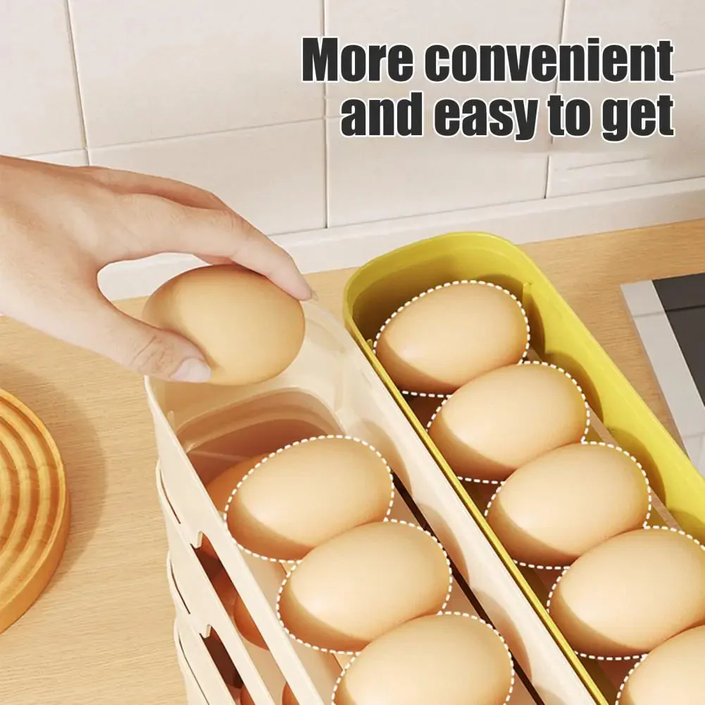 Fridge Egg Organizer | Self-Rolling Multi-Tier | Non-Slip Feet & Tool-Free Assembly | Space-Saving - Image 3