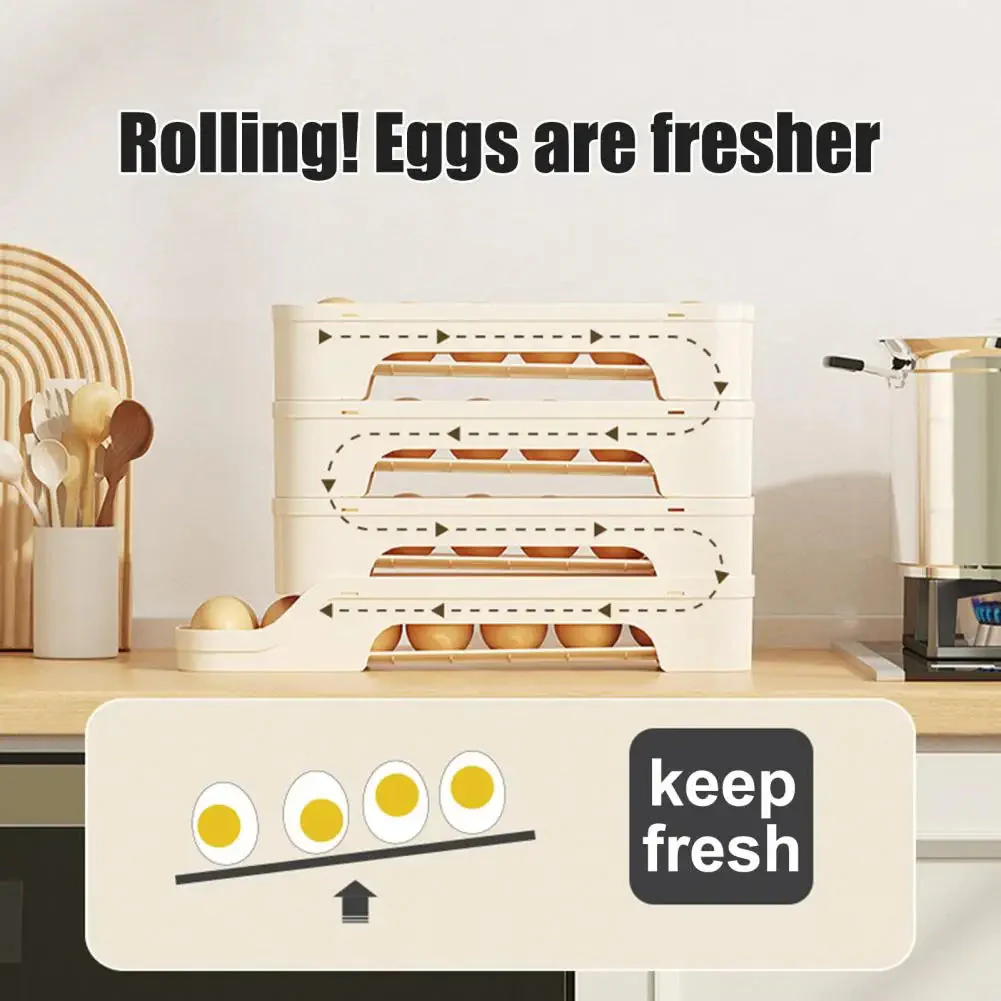 Fridge Egg Organizer | Self-Rolling Multi-Tier | Non-Slip Feet & Tool-Free Assembly | Space-Saving - Image 4
