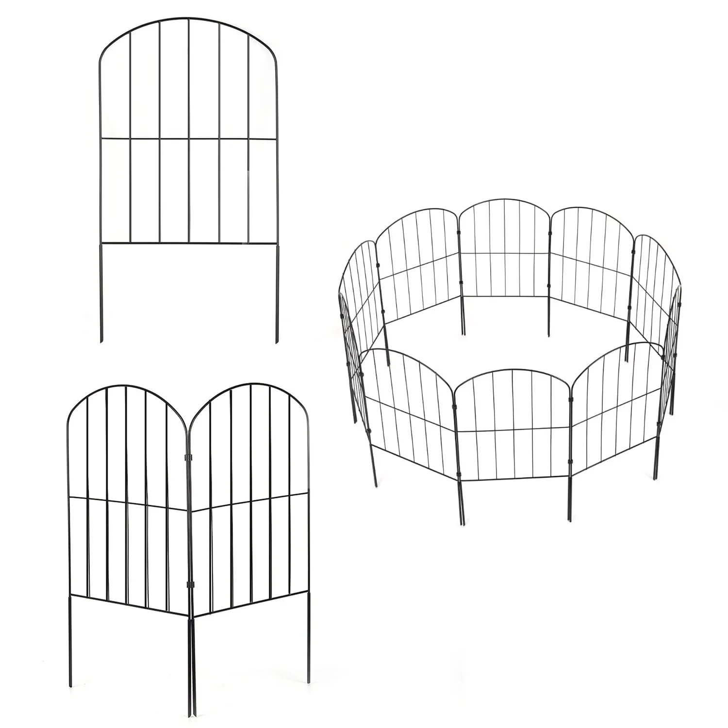 Garden Fence | Decorative Arched Panels, Stainless Steel | 10-Piece Set | Pet & Plant Protection