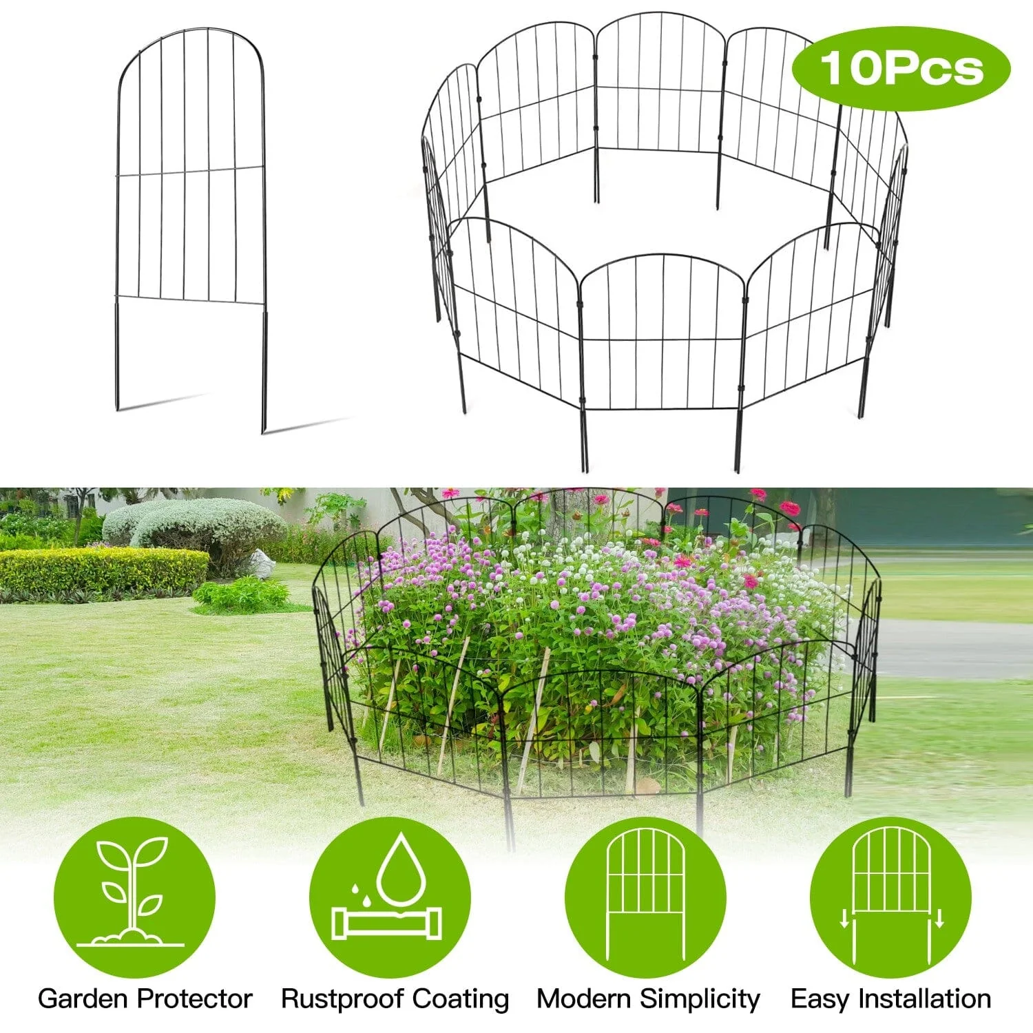 Garden Fence | Decorative Arched Panels, Stainless Steel | 10-Piece Set | Pet & Plant Protection - Image 5