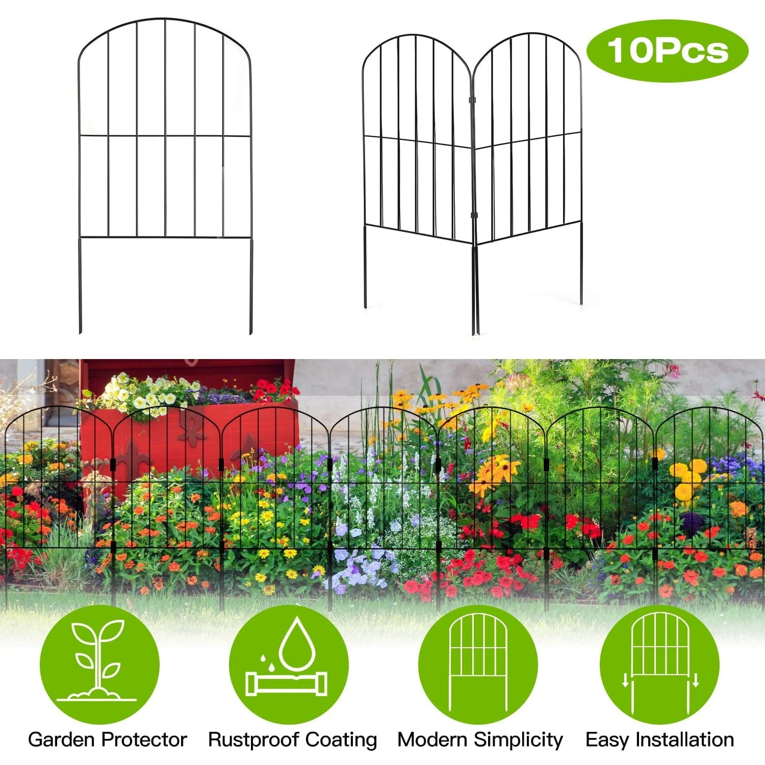 Garden Fence | Decorative Arched Panels, Stainless Steel | 10-Piece Set | Pet & Plant Protection - Image 6