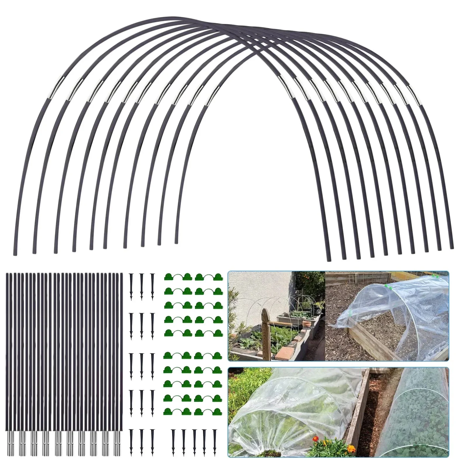 Garten-Tunnel-Set | Flexible Fiberglasbügel | Verzinkte Stahlverbinder | Wetterbeständig