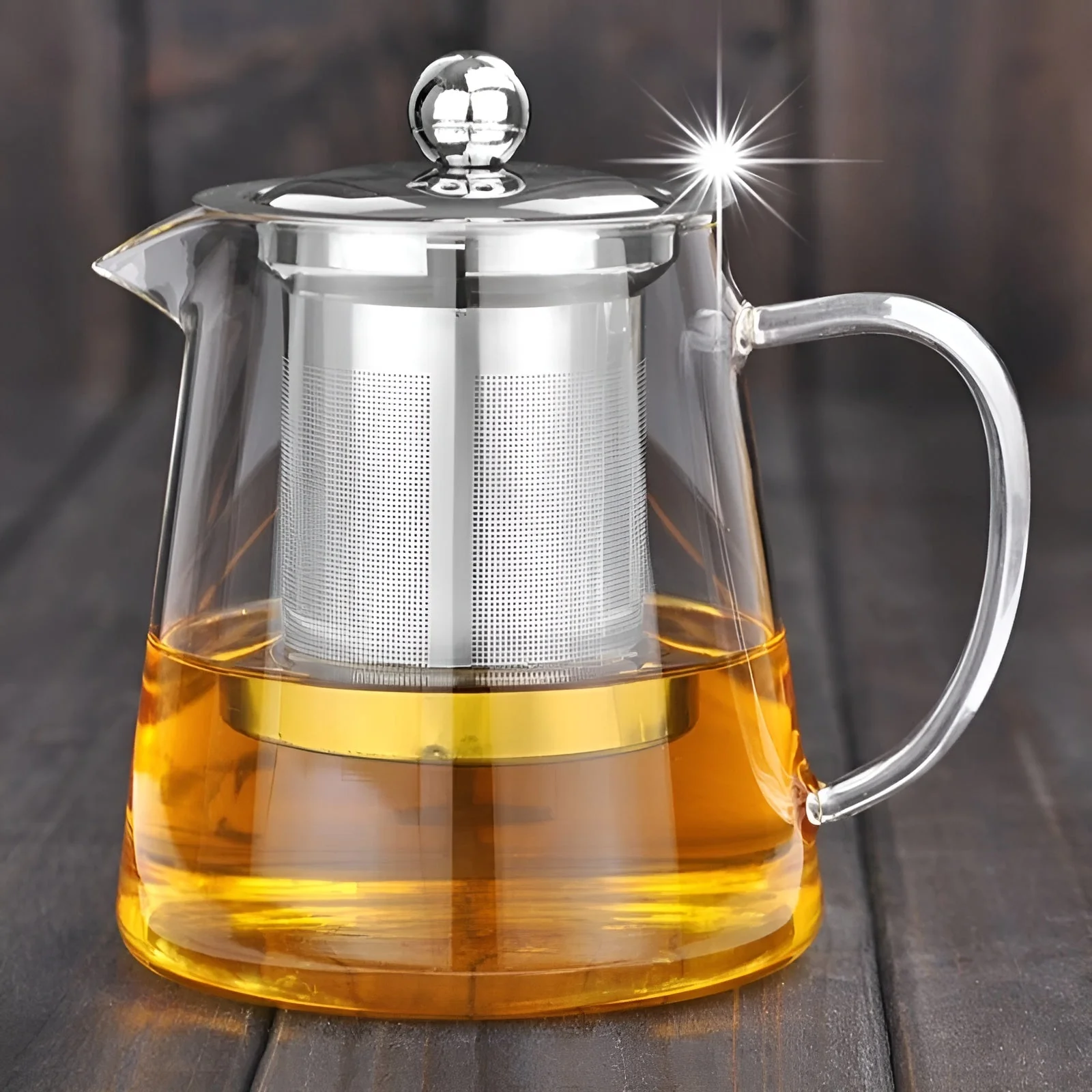 Glass Teapot | Hand-Blown Borosilicate | Stainless Steel Filter & Wood Lid | Heat Resistant - Image 4