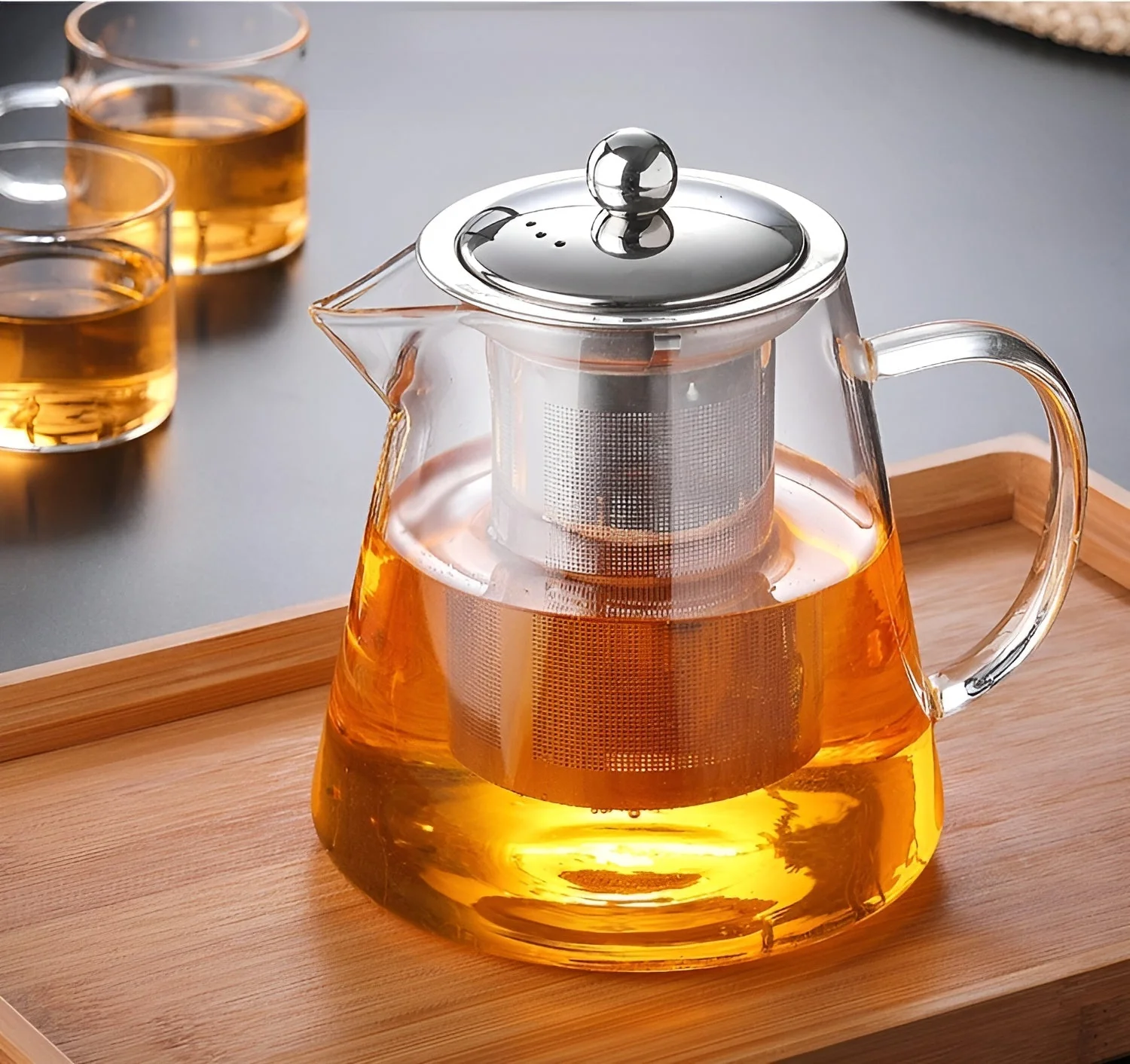 Glass Teapot | Hand-Blown Borosilicate | Stainless Steel Filter & Wood Lid | Heat Resistant - Image 5