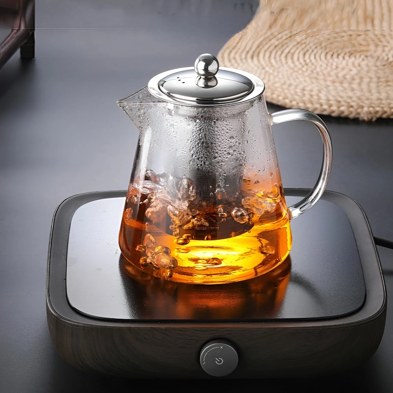 Glass Teapot | Hand-Blown Borosilicate | Stainless Steel Filter & Wood Lid | Heat Resistant - Image 7