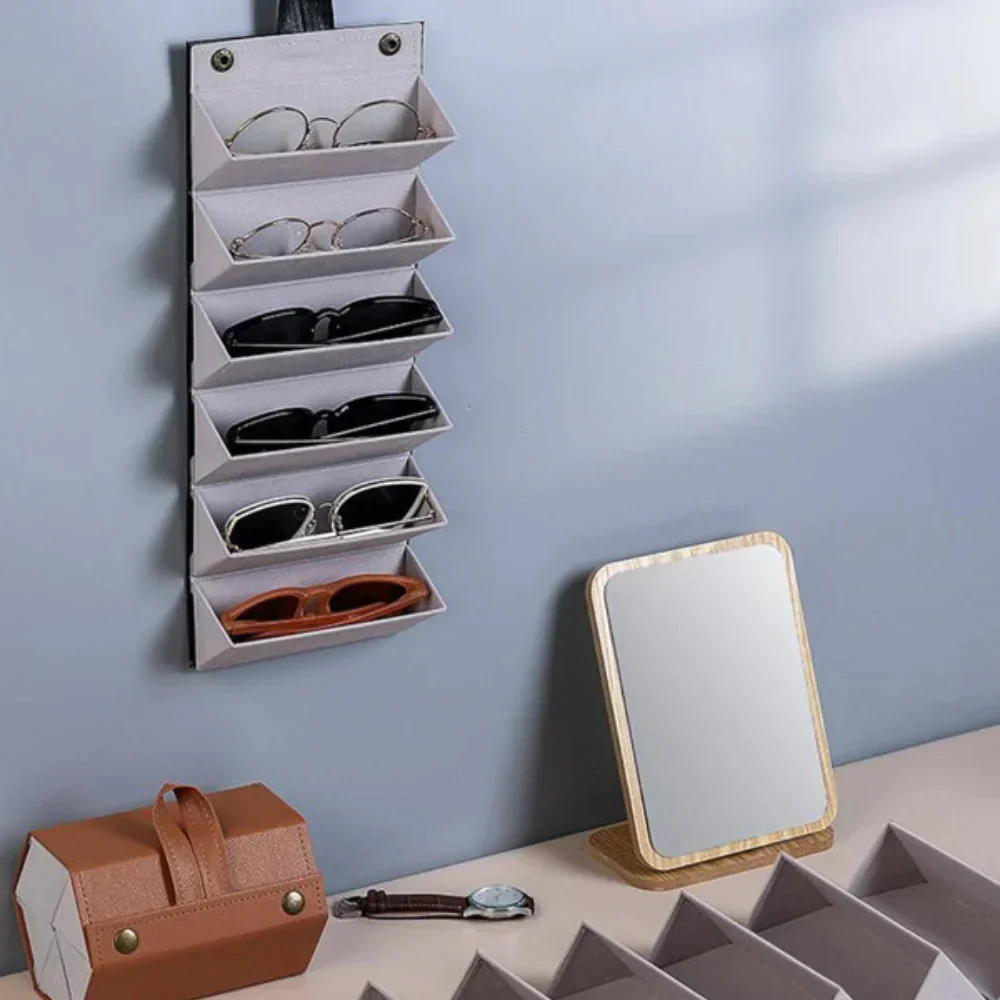 Glasses Organizer | Foldable Space-Saving Design | Up to 6 Compartments | Faux Leather