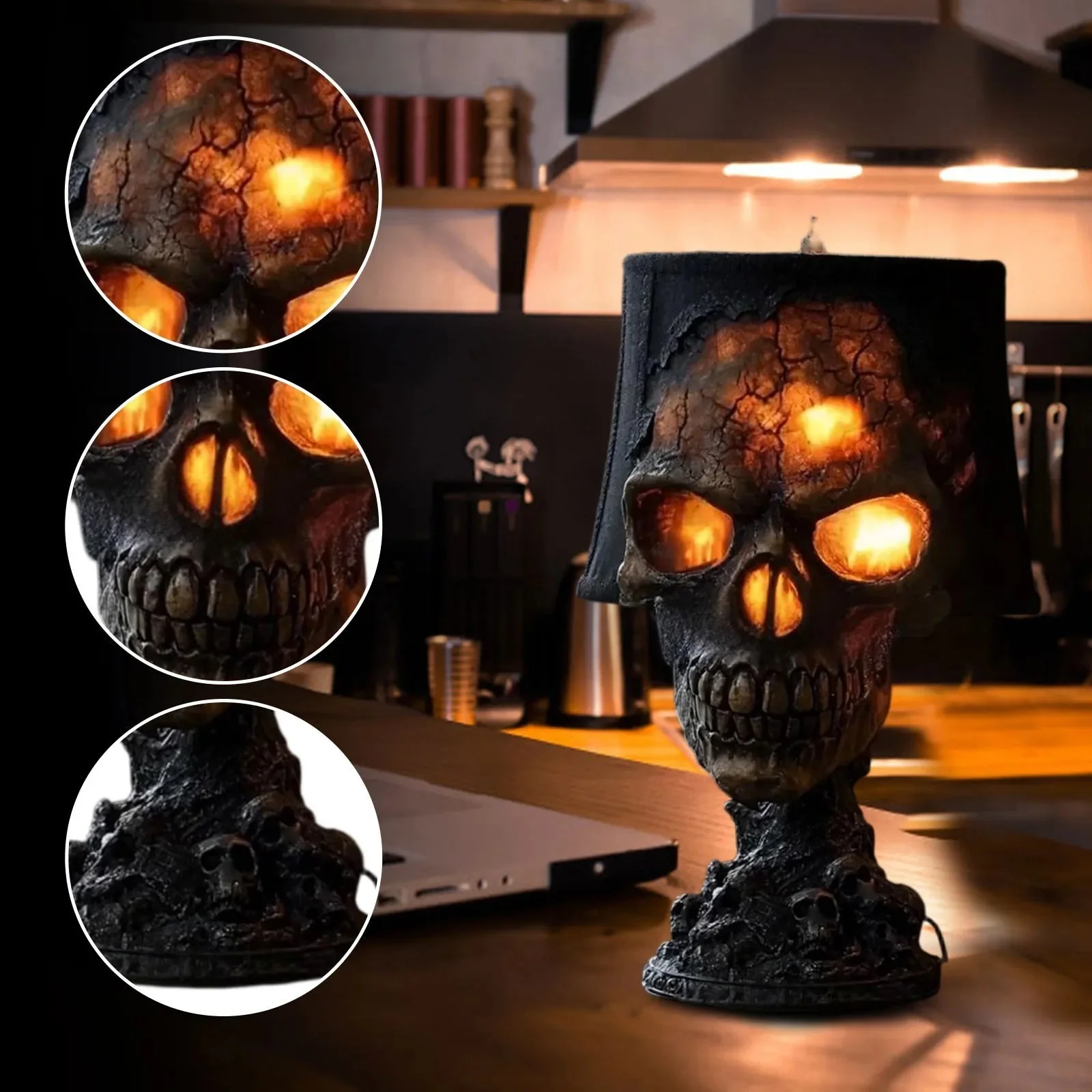 Gothic Skull Table Lamp | Flickering LED Ambient Light | Transparent Resin | Halloween Decor - Image 2
