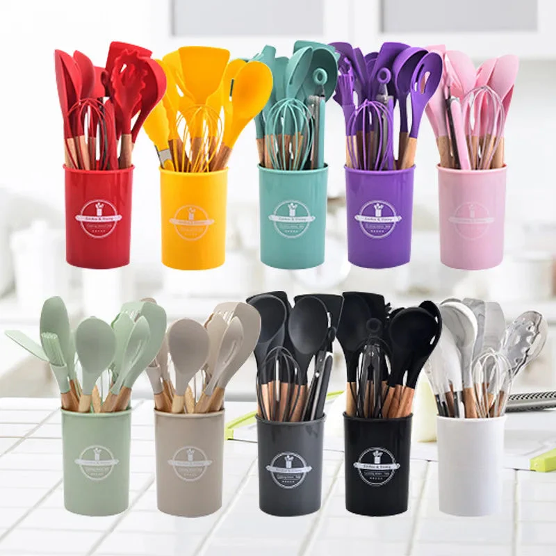 Kitchen Utensil Set | Heat-Resistant Silicone & Wood Handles | 12-Piece | Gentle on Nonstick Pans - Image 2