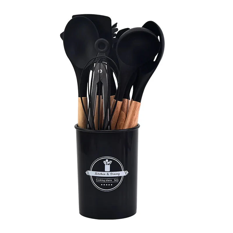 Kitchen Utensil Set | Heat-Resistant Silicone & Wood Handles | 12-Piece | Gentle on Nonstick Pans - Image 5