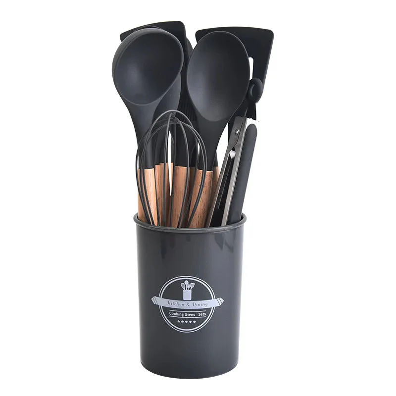 Kitchen Utensil Set | Heat-Resistant Silicone & Wood Handles | 12-Piece | Gentle on Nonstick Pans - Image 6