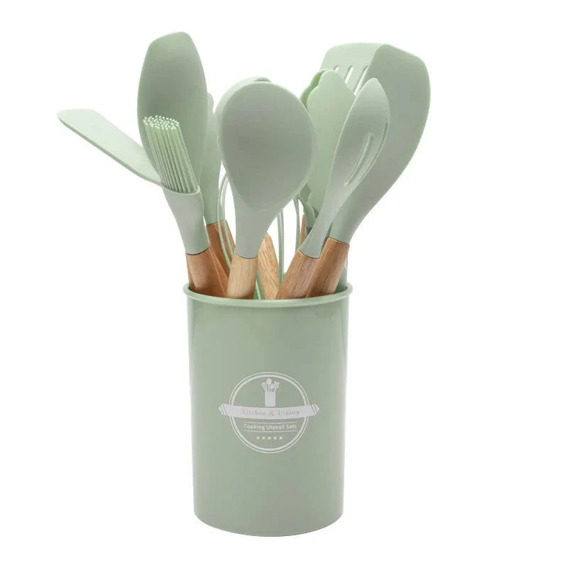 Kitchen Utensil Set | Heat-Resistant Silicone & Wood Handles | 12-Piece | Gentle on Nonstick Pans - Image 7