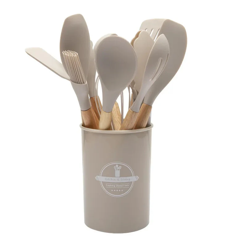 Kitchen Utensil Set | Heat-Resistant Silicone & Wood Handles | 12-Piece | Gentle on Nonstick Pans - Image 9