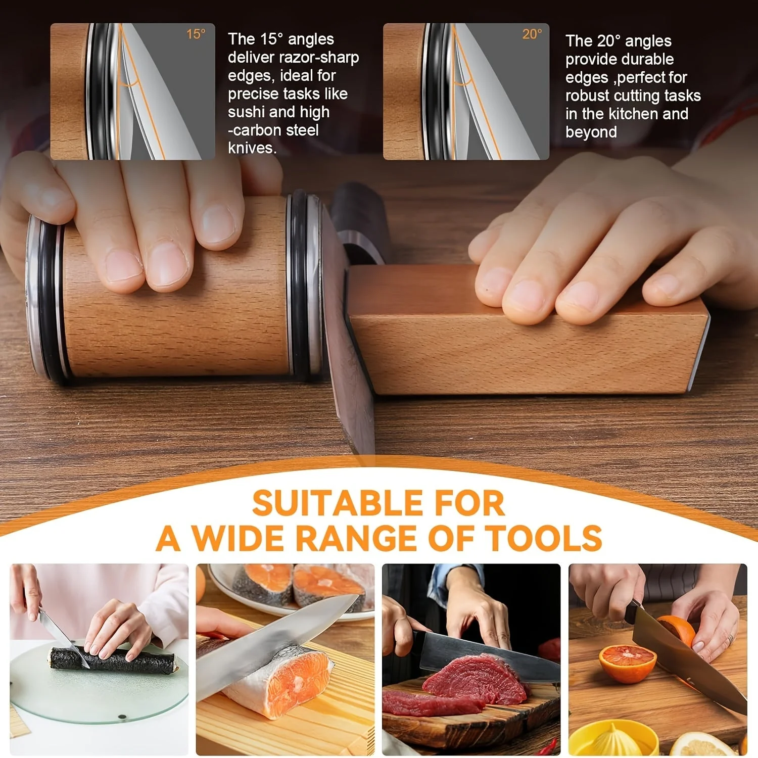 Knife Sharpening Stone Set | Diamond-Coated Stone with Magnetic Angle Guide | Preset 15° & 20° Sharpening Angles - Image 2