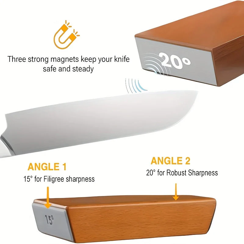Knife Sharpening Stone Set | Diamond-Coated Stone with Magnetic Angle Guide | Preset 15° & 20° Sharpening Angles - Image 5