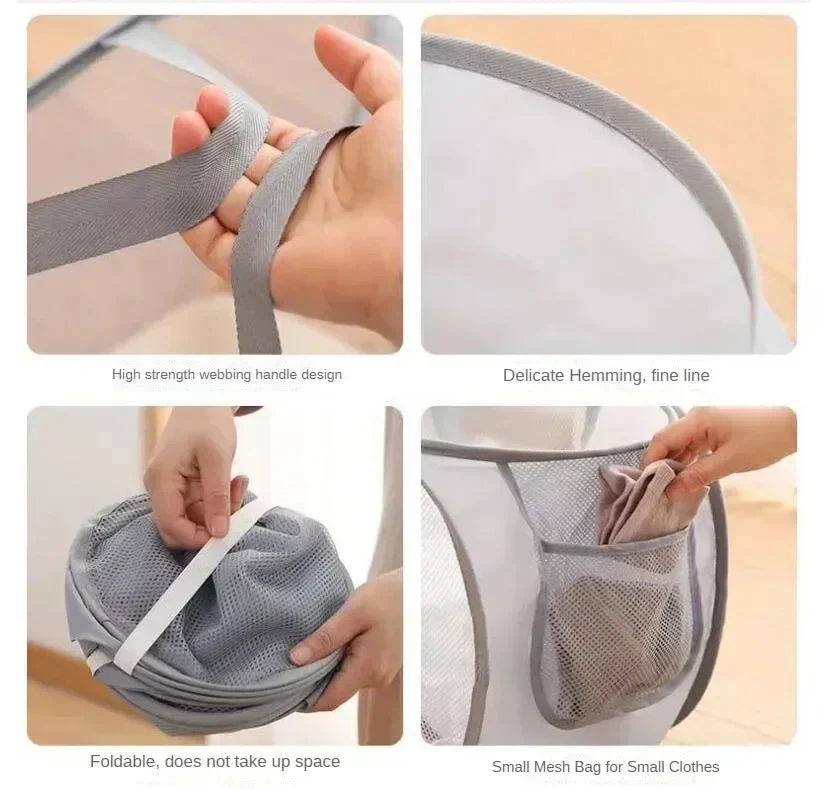 Laundry Basket | Pop-Up Folding Design | Single or Double Compartment & Side Pocket - Image 4