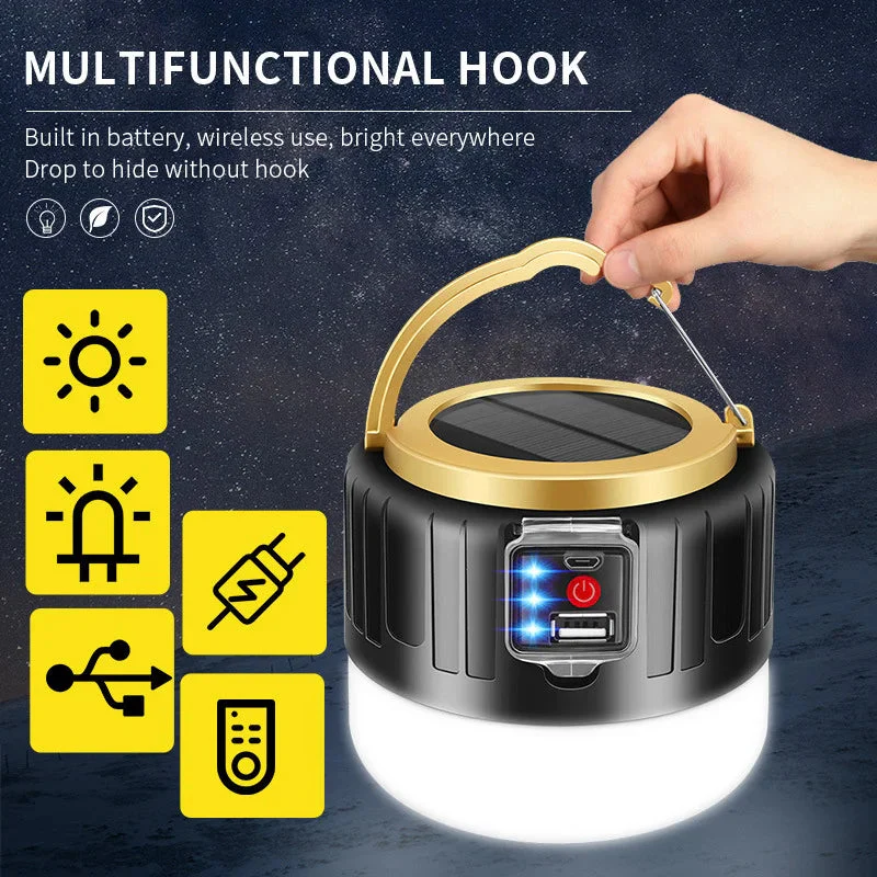LED Camping Lamp | Solar & USB Rechargeable | Remote & Battery Indicator | Camping & Emergency Use - Image 3