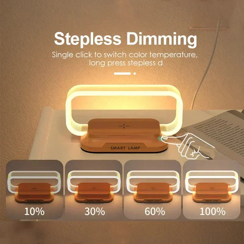 LED Desk Lamp | Qi Wireless Charging & Touch Dimming | Wood Finish - Image 2