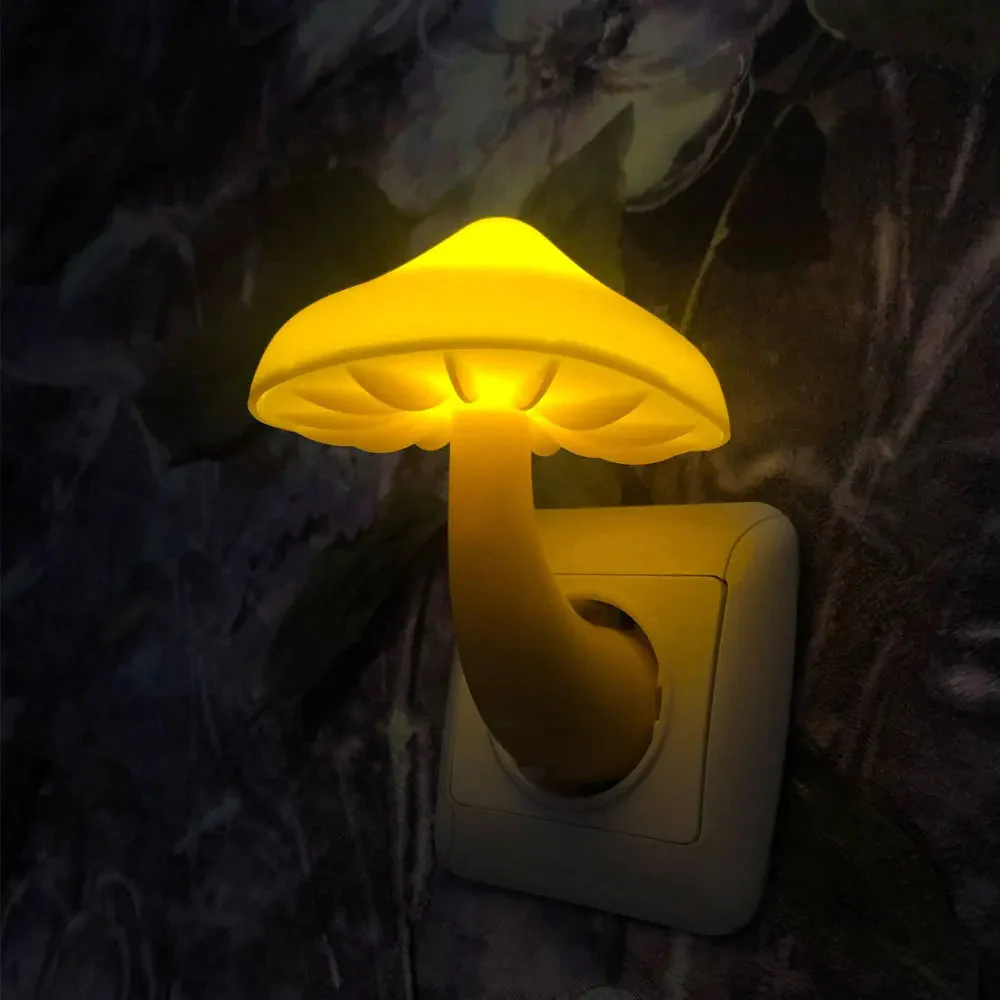 LED Night Light | Mushroom-Shaped with Dusk Sensor | Warm Yellow Light & 8×10 cm | Energy-Saving